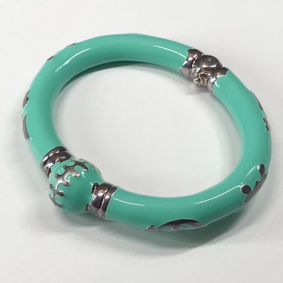 Arte D’Argento Sterling Silver Italy Mint Green Enamel Hinged Bangle Bracelet - Picture 1 of 13